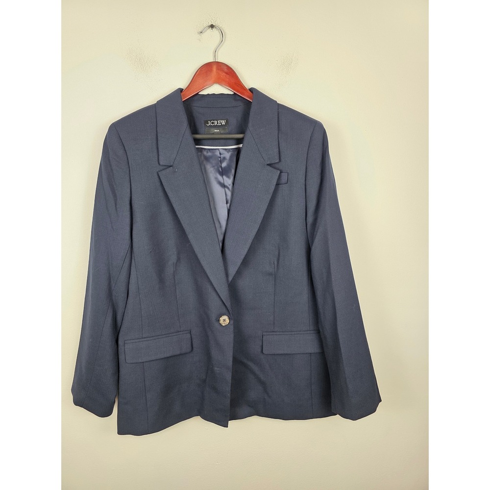 J.Crew Willa Blazer Navy Blue Herringbone Virgin Wool Blend Jacket BK020 Size 16
